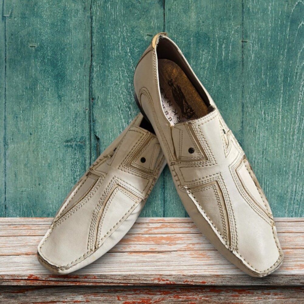 Lounge by Mark Nason Size 9.5 Men's Vintage Leather Loafers Off White